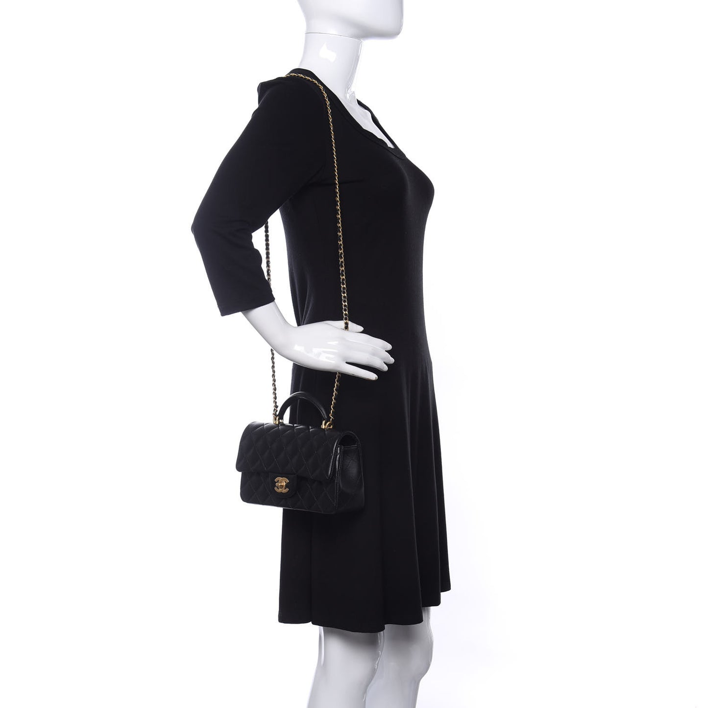 Lambskin Quilted Mini Top Handle Rectangular Flap Black