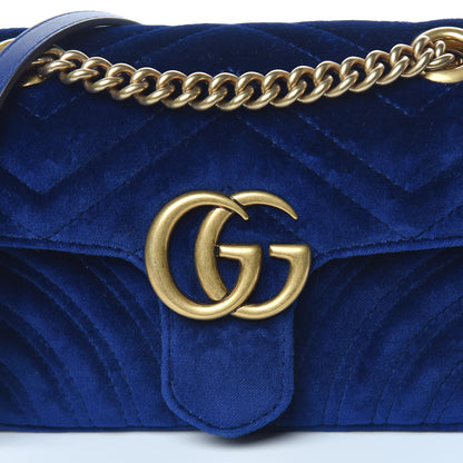 Gucci Velvet Matelasse Mini GG Marmont Shoulder Bag Cobalt Blue 10 of 10
