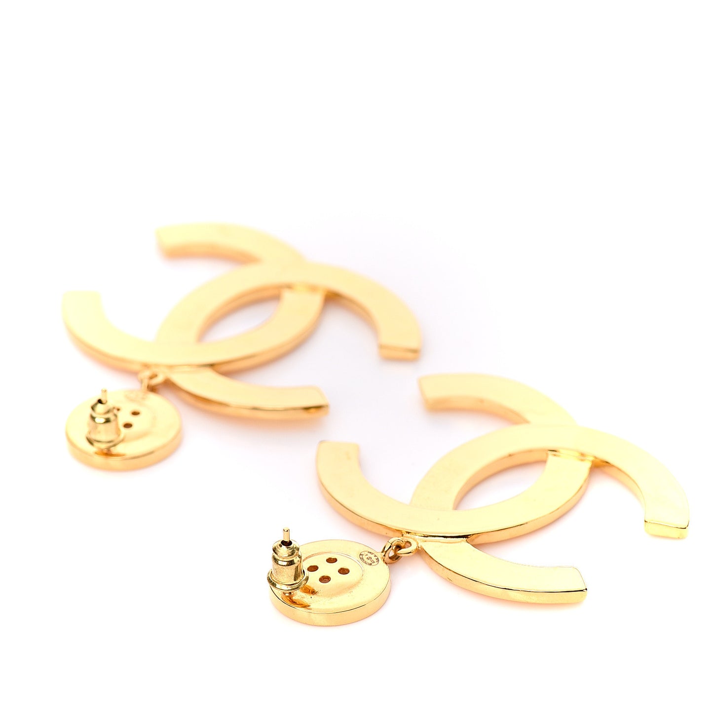 Metal Large Paris Button Earrings Gold