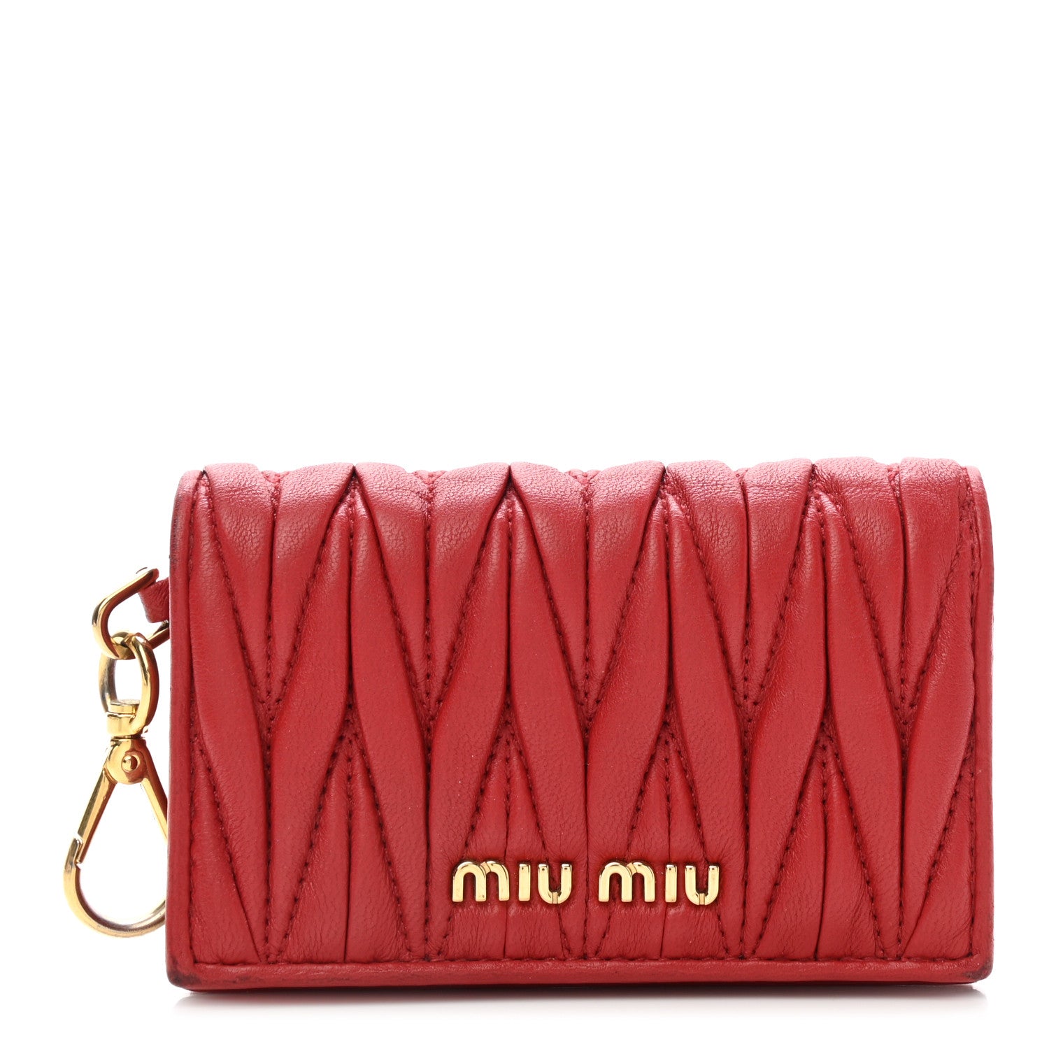 Miu Miu Nappa Matelasse Flap Card Holder Key Ring Fuoco 1 of 11