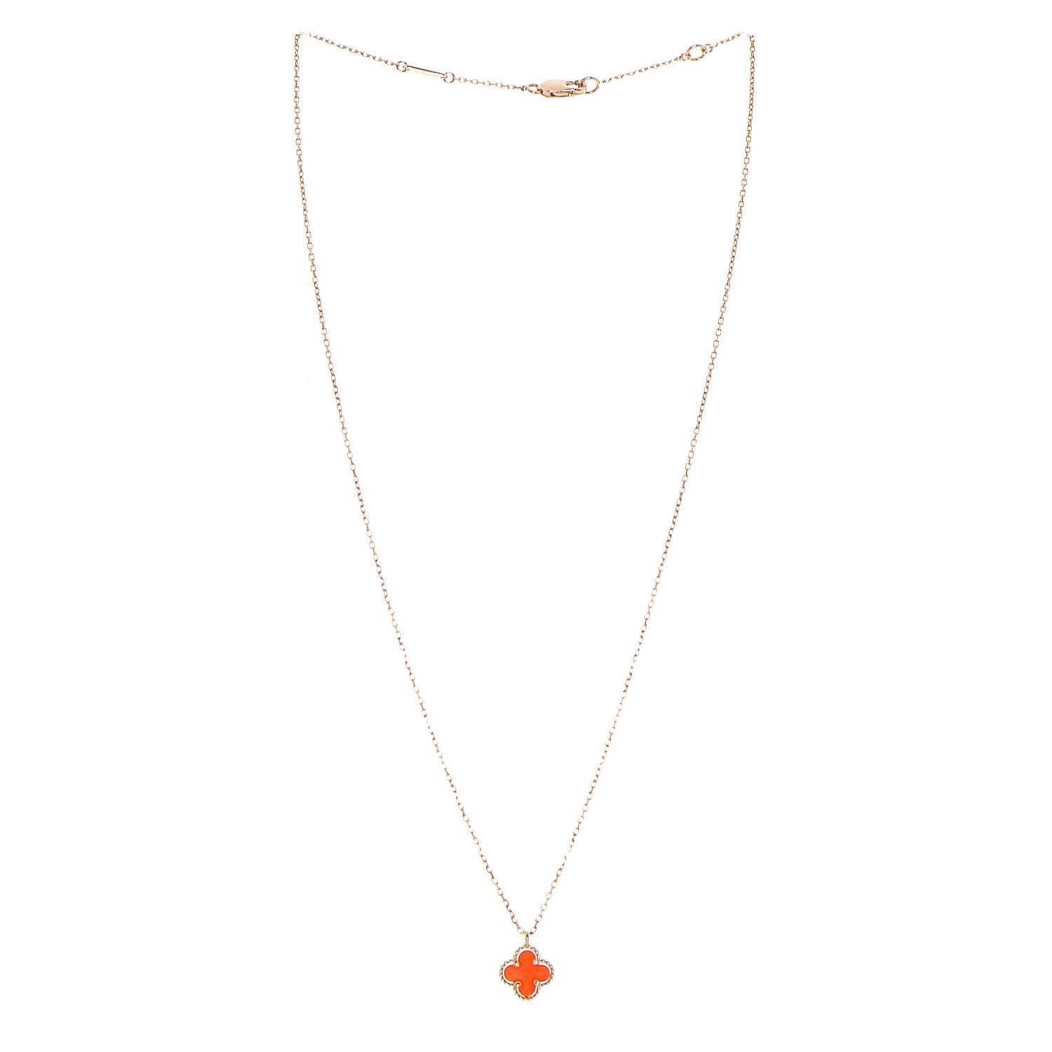 Van Cleef & Arpels 18K Rose Gold Carnelian Sweet Alhambra Pendant Necklace 3 of 7