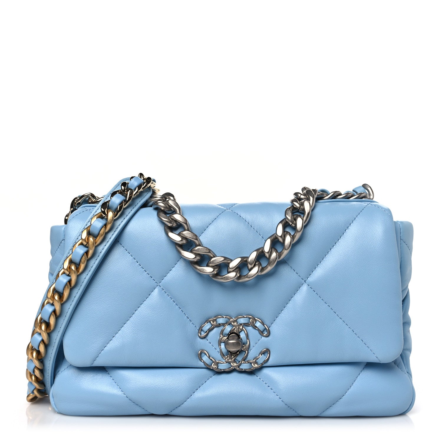 Chanel Lambskin Quilted Medium Chanel 19 Flap Light Blue 1469000