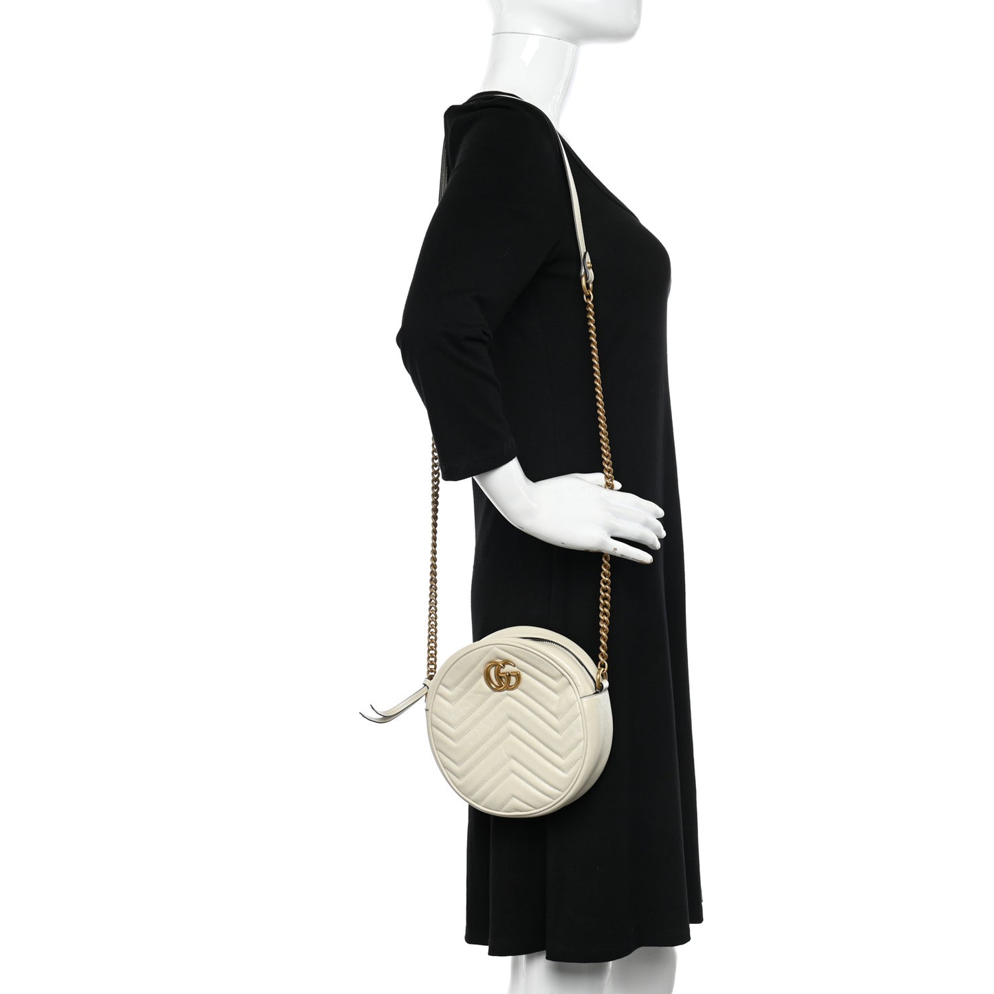 Calfskin Matelasse Mini GG Marmont Round Shoulder Bag White