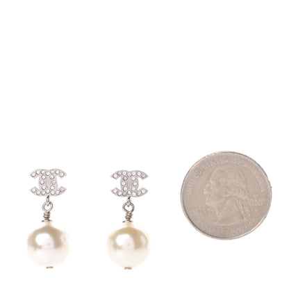 Chanel Crystal Pearl CC Drop Earrings Silver 2 of 6