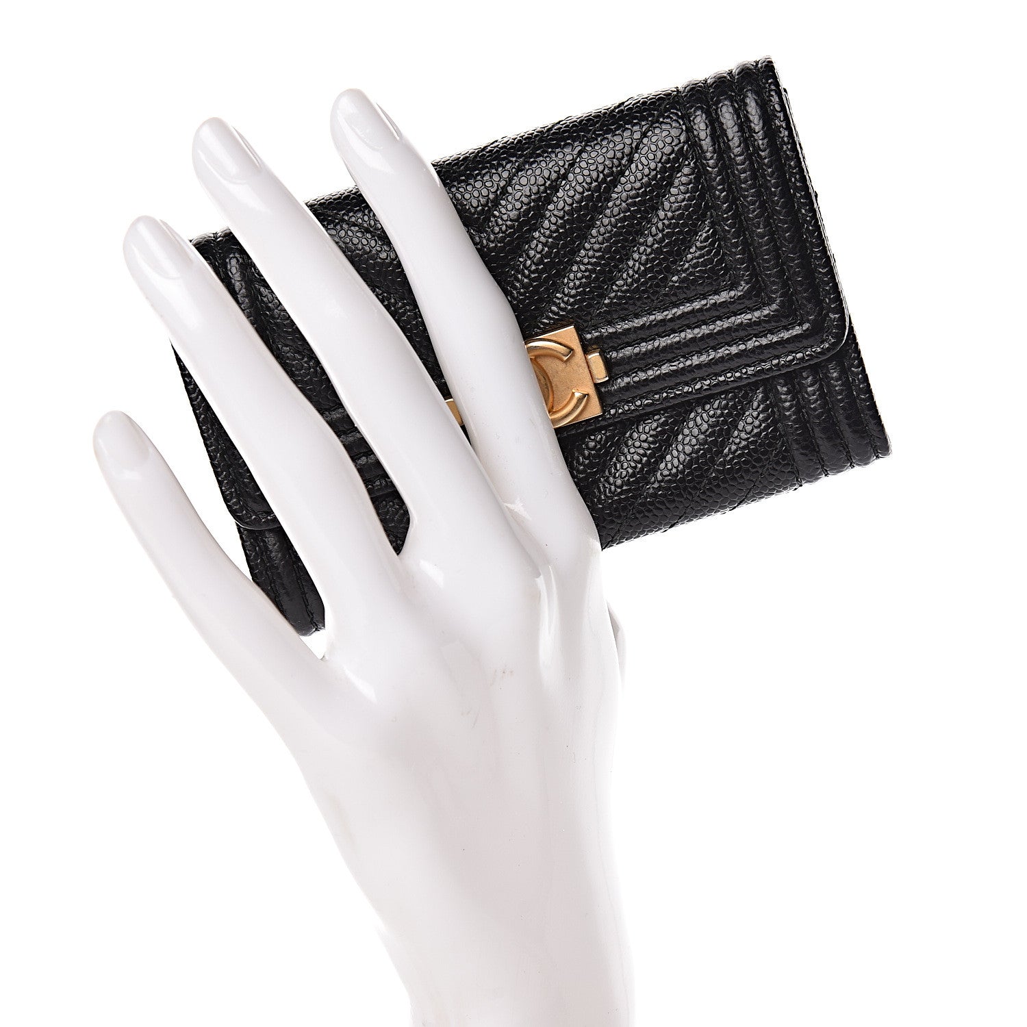 Chanel Caviar Chevron Quilted Boy Flap Card Holder Black 2 of 10