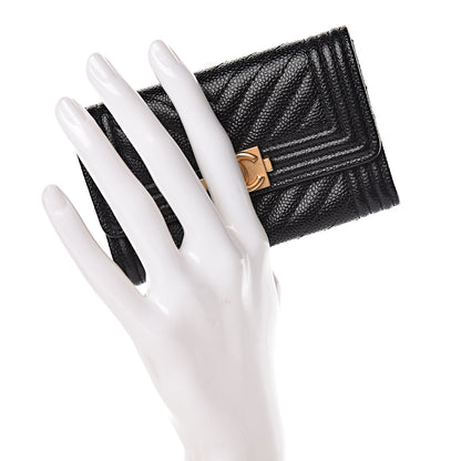Chanel Caviar Chevron Quilted Boy Flap Card Holder Black 2 of 10