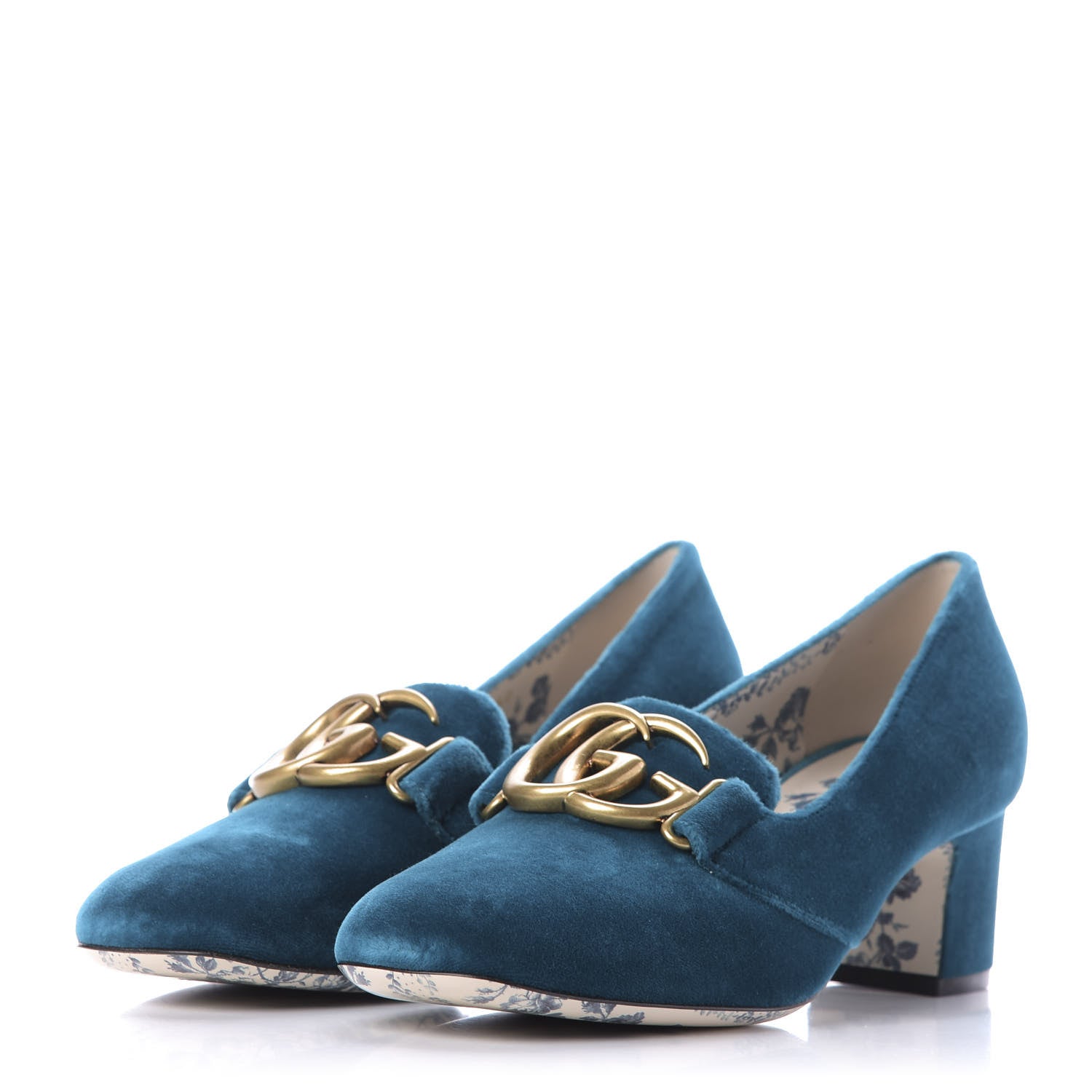 Gucci Softy Velvet GG Victoire 55mm Loafer Pumps 37.5 Pavone 3 of 10