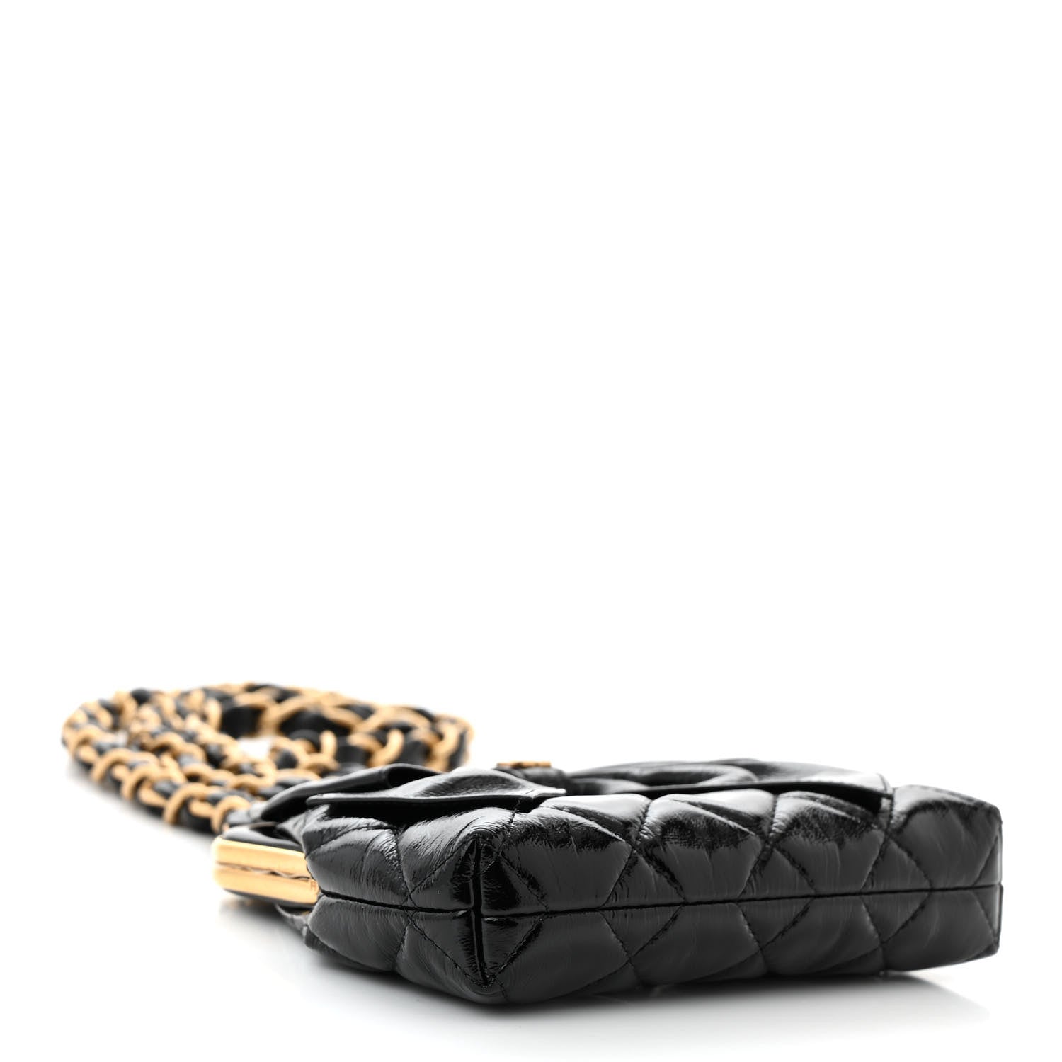 Chanel Patent Crumpled Lambskin Quilted Maxi Bow Clutch With Chain Black 4 of 11