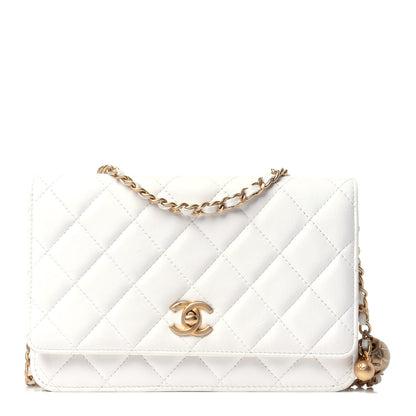 Chanel Lambskin Quilted CC Pearl Crush Wallet on Chain WOC White 2 of 27