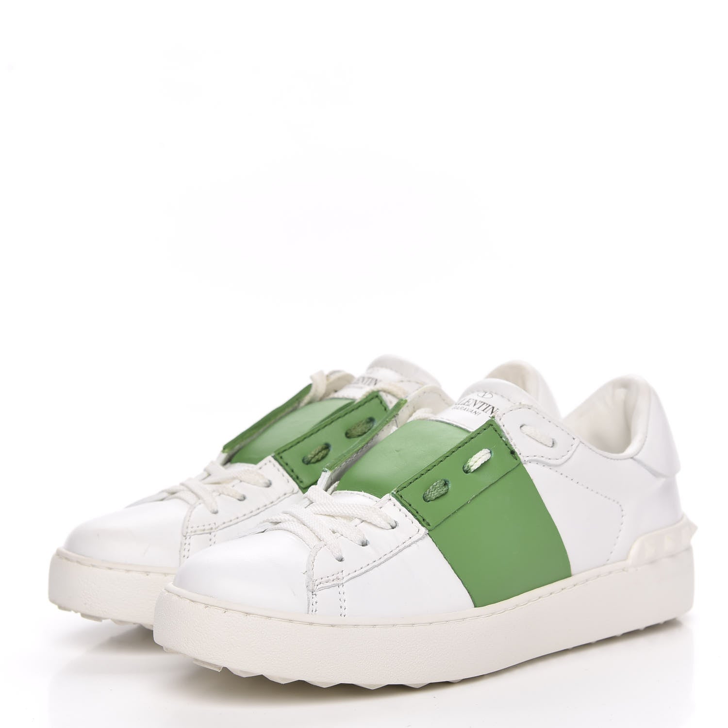 Valentino Garavani Calfskin Rockstud Open Sneakers 37 White Green 3 of 10