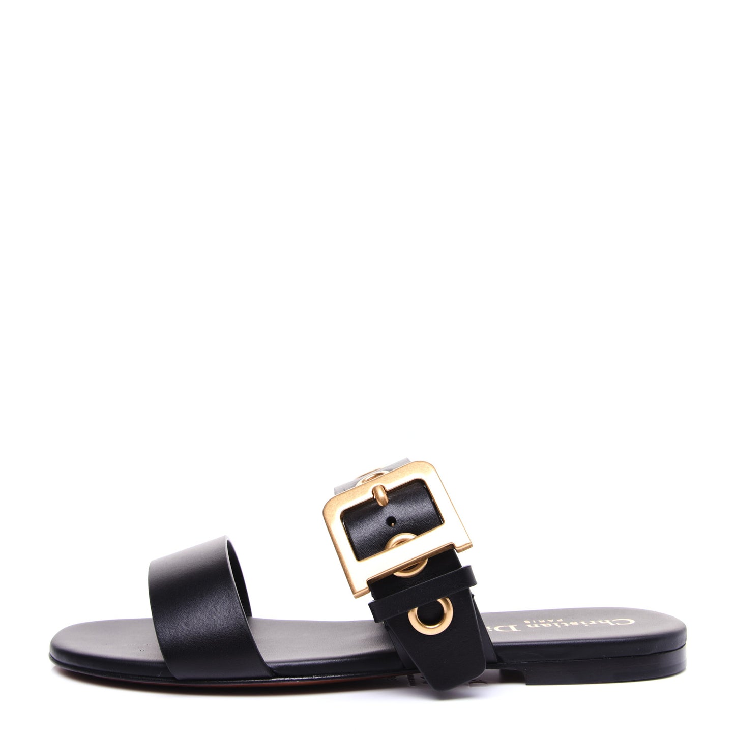 Calfskin D-Dior Slide Flat Sandals 36 Black