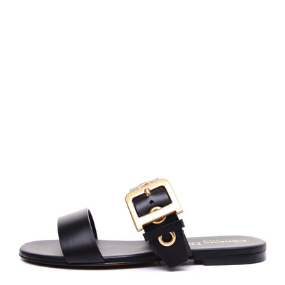 Christian Dior Calfskin D-Dior Slide Flat Sandals 36 Black 1 of 11