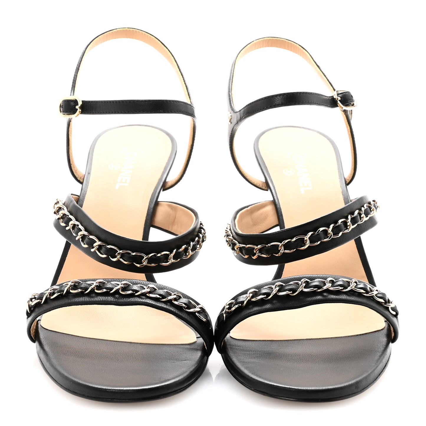 Lambskin Chain Strap Sandals 41 Black
