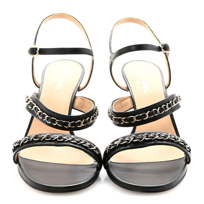 Chanel Lambskin Chain Strap Sandals 41 Black 3 of 9