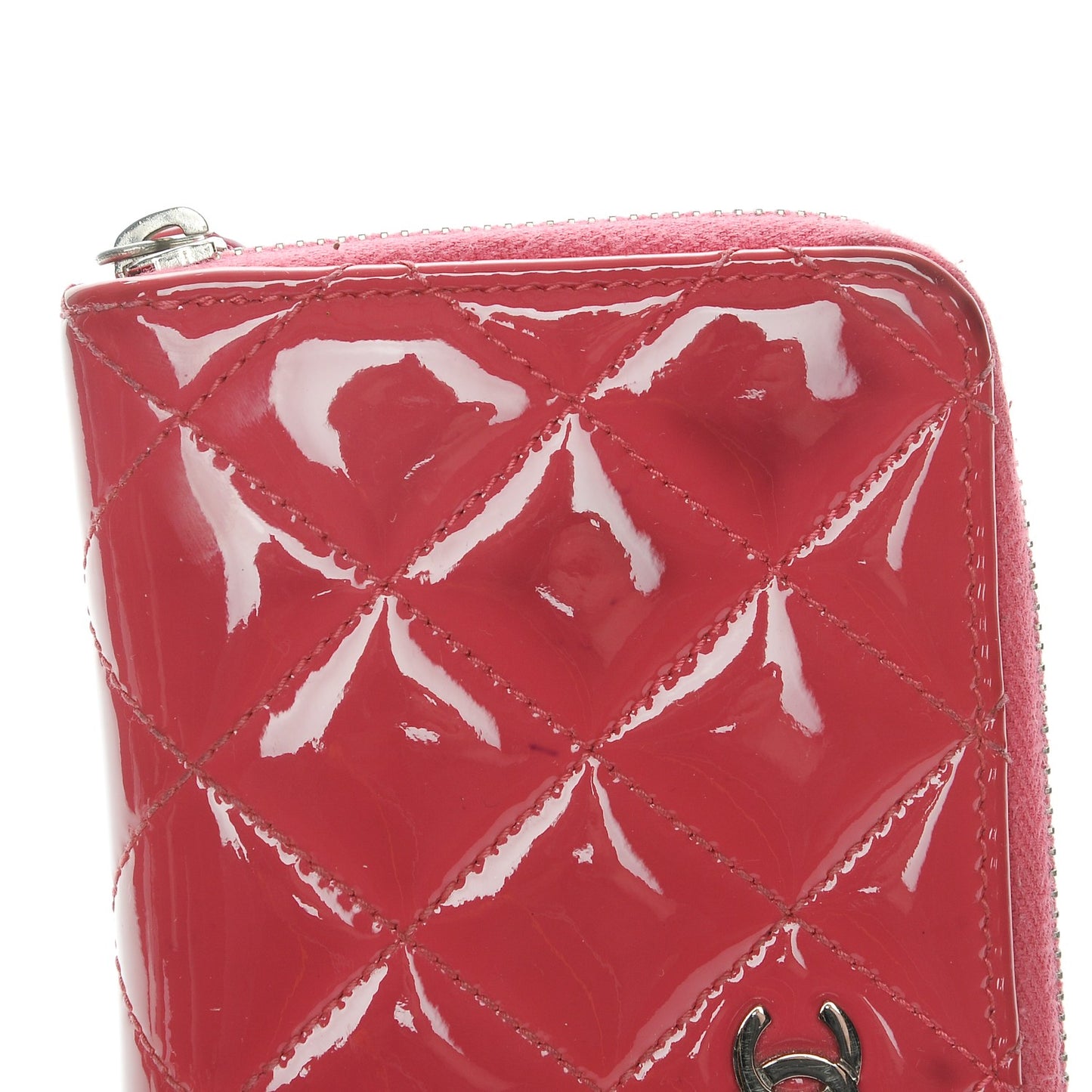 Patent Quilted Small Zip Around Wallet Pink