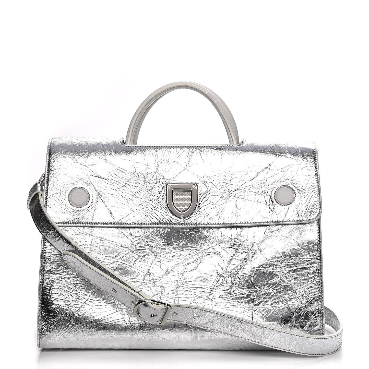 Metallic Calfskin Large Diorever Flap Silver