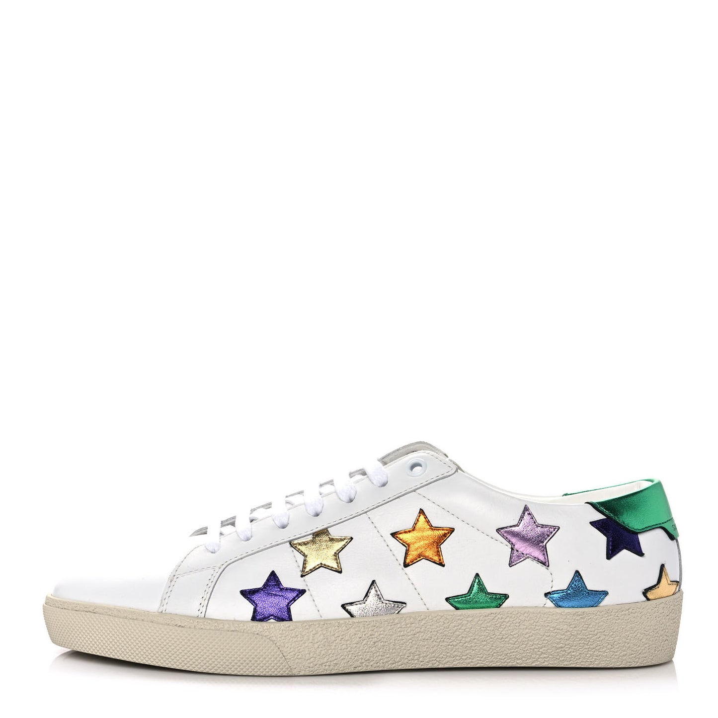 Calfskin Womens Star Court Sneakers 41 Green Multicolor