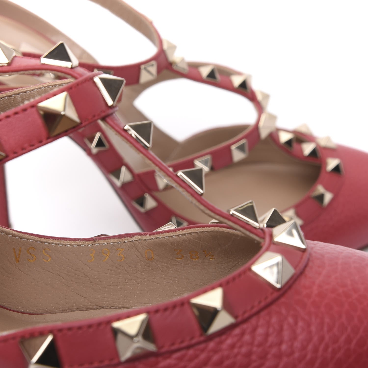 Valentino Garavani Pebbled Calfskin Rockstud Ankle Strap 100mm Pumps 38.5 Rock Pink 11 of 11