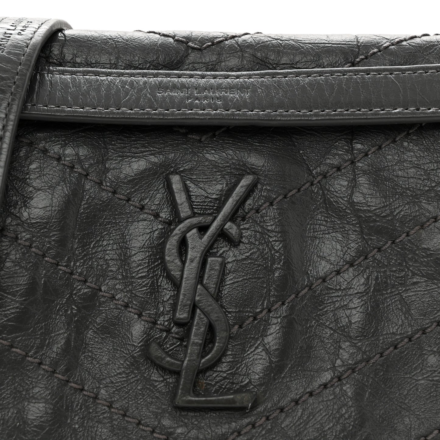 Crinkled Calfskin Matelasse Monogram Baby Niki Chain Satchel Storm
