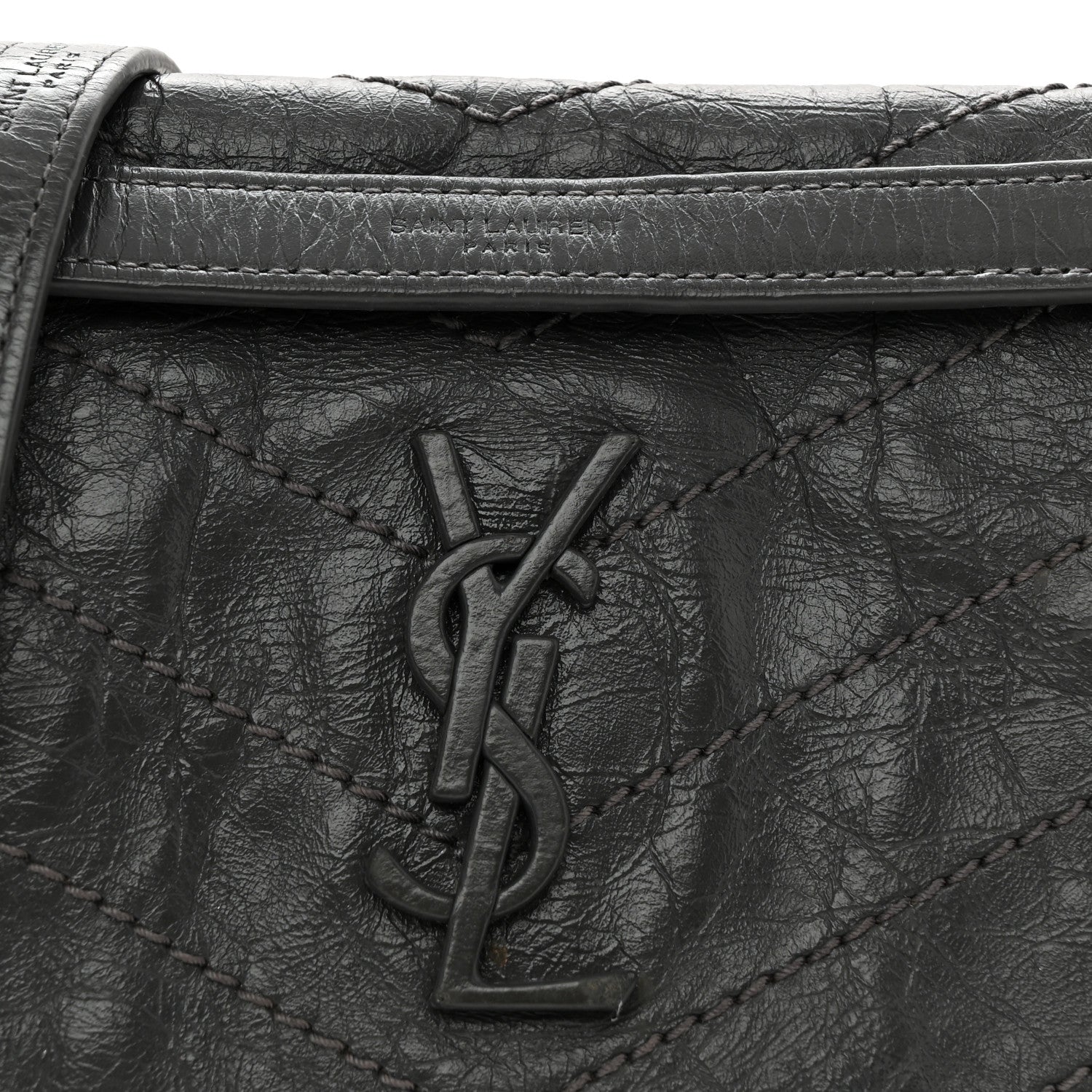 Saint Laurent Crinkled Calfskin Matelasse Monogram Baby Niki Chain Satchel Storm 8 of 11