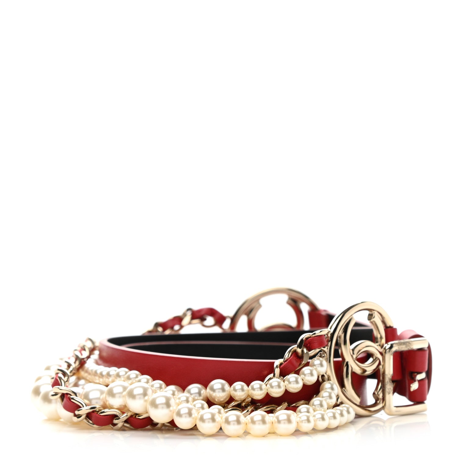 Chanel Calfskin CC Pearl Chain Belt 80 32 Red 2 of 6