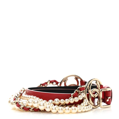 Chanel Calfskin CC Pearl Chain Belt 80 32 Red 2 of 6