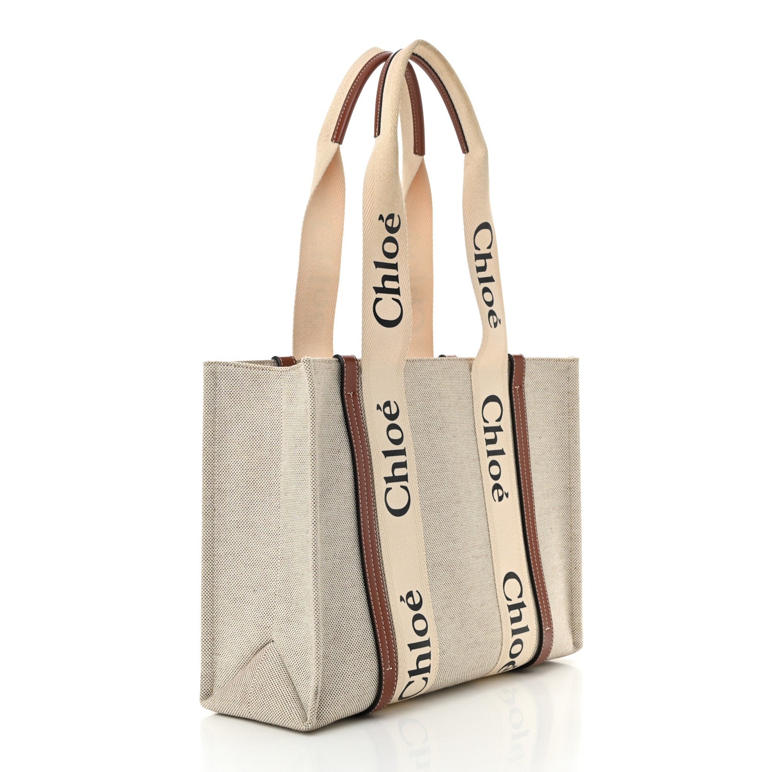 Chloe Cotton Calfskin Medium Woody Ribbon Tote White Brown 3 of 10