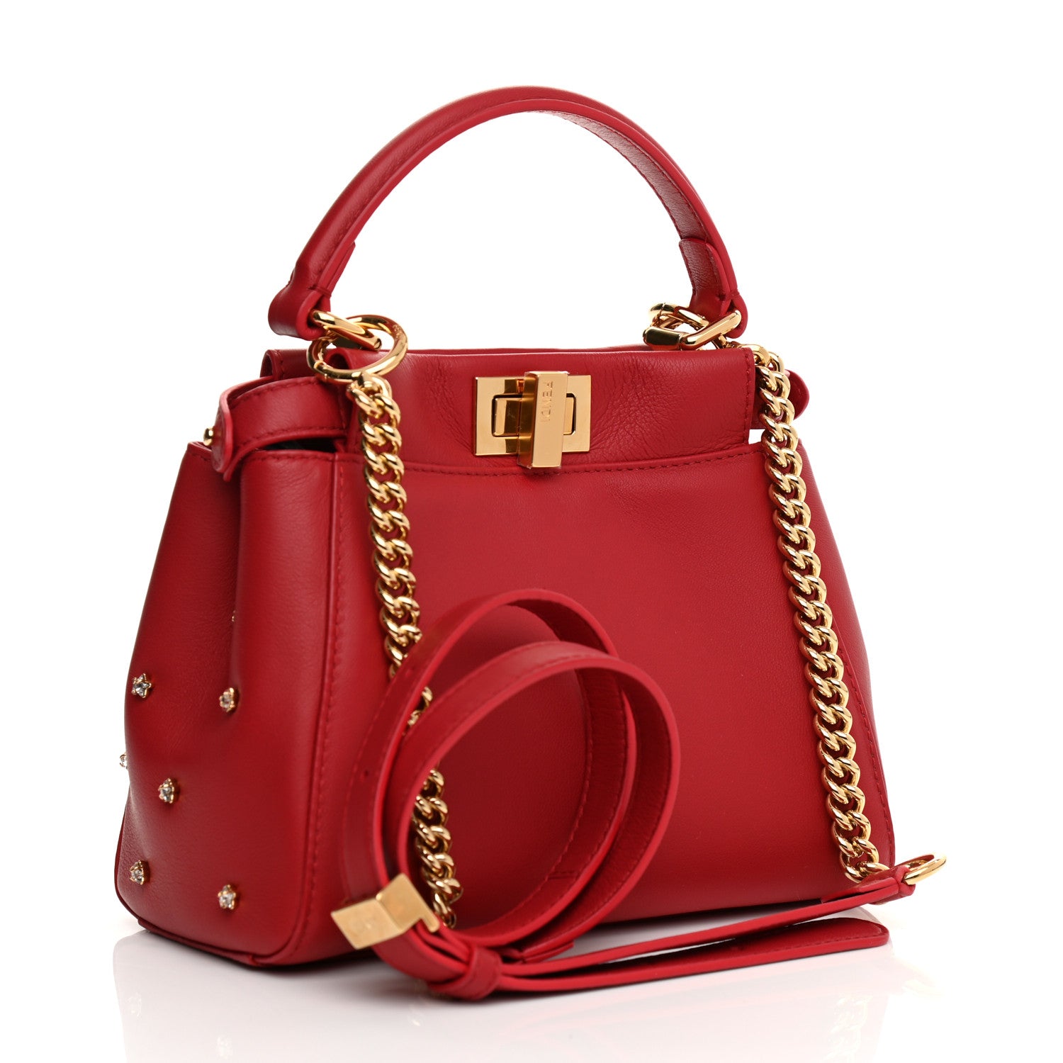 Fendi Nappa Crystal Stars Studded XS Peekaboo Iconic Satchel Fragola 3 of 10