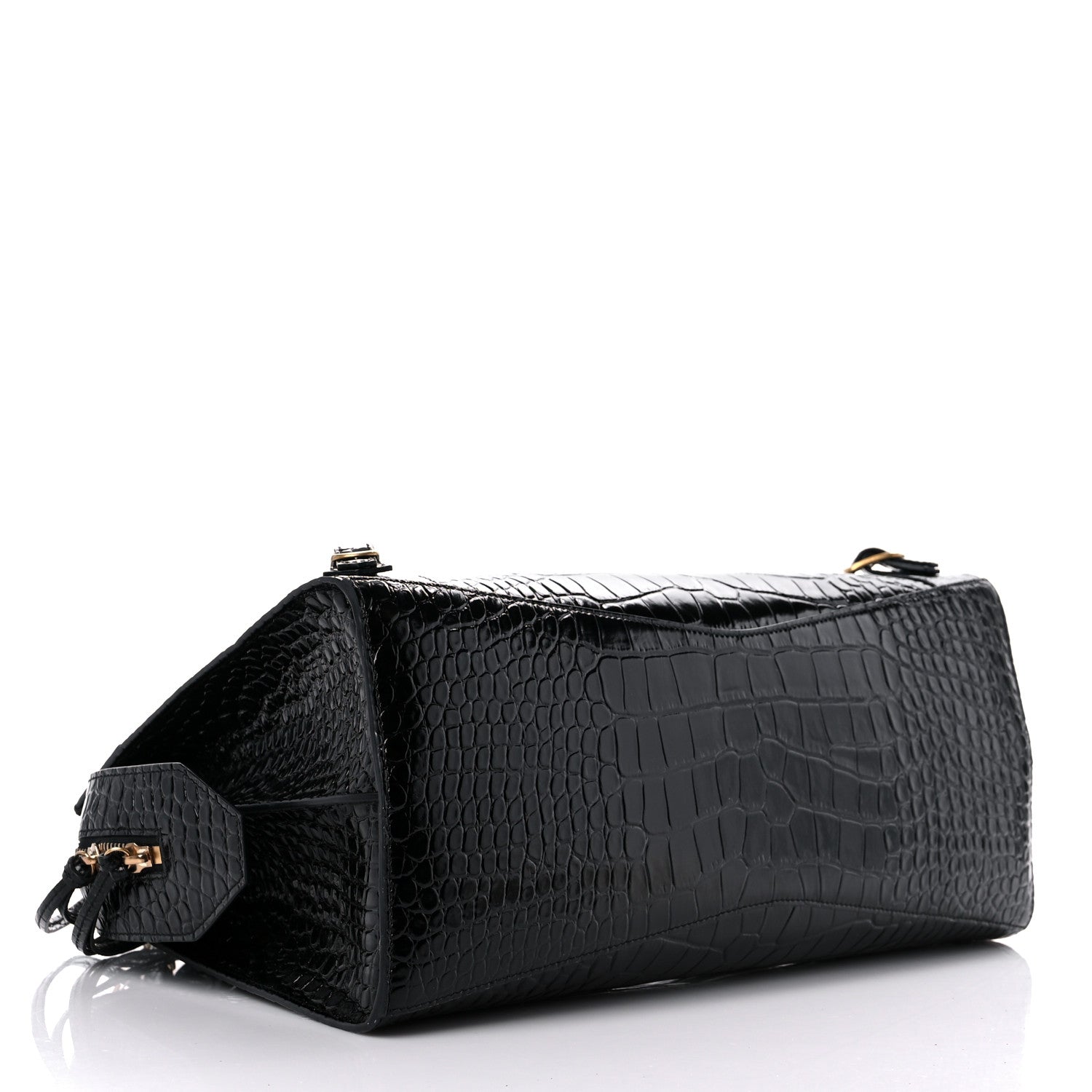 Balenciaga Shiny Supple Calfskin Crocodile Embossed Brass Hardware Neo Classic City Black 4 of 10