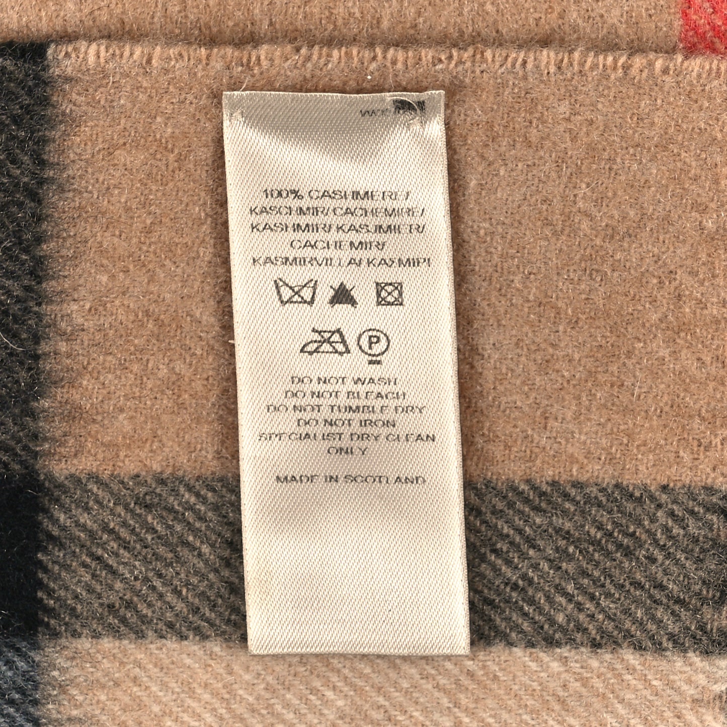 Cashmere Giant Check Fringe Scarf Camel
