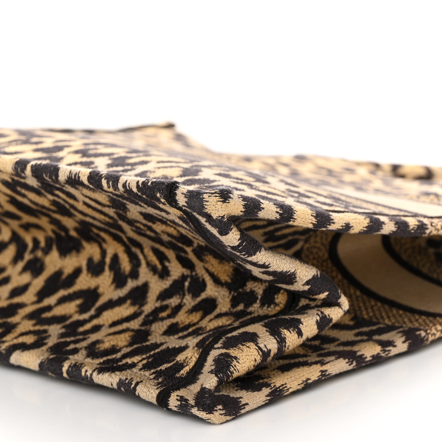 Canvas Mizza Embroidered Large Leopard Book Tote Beige