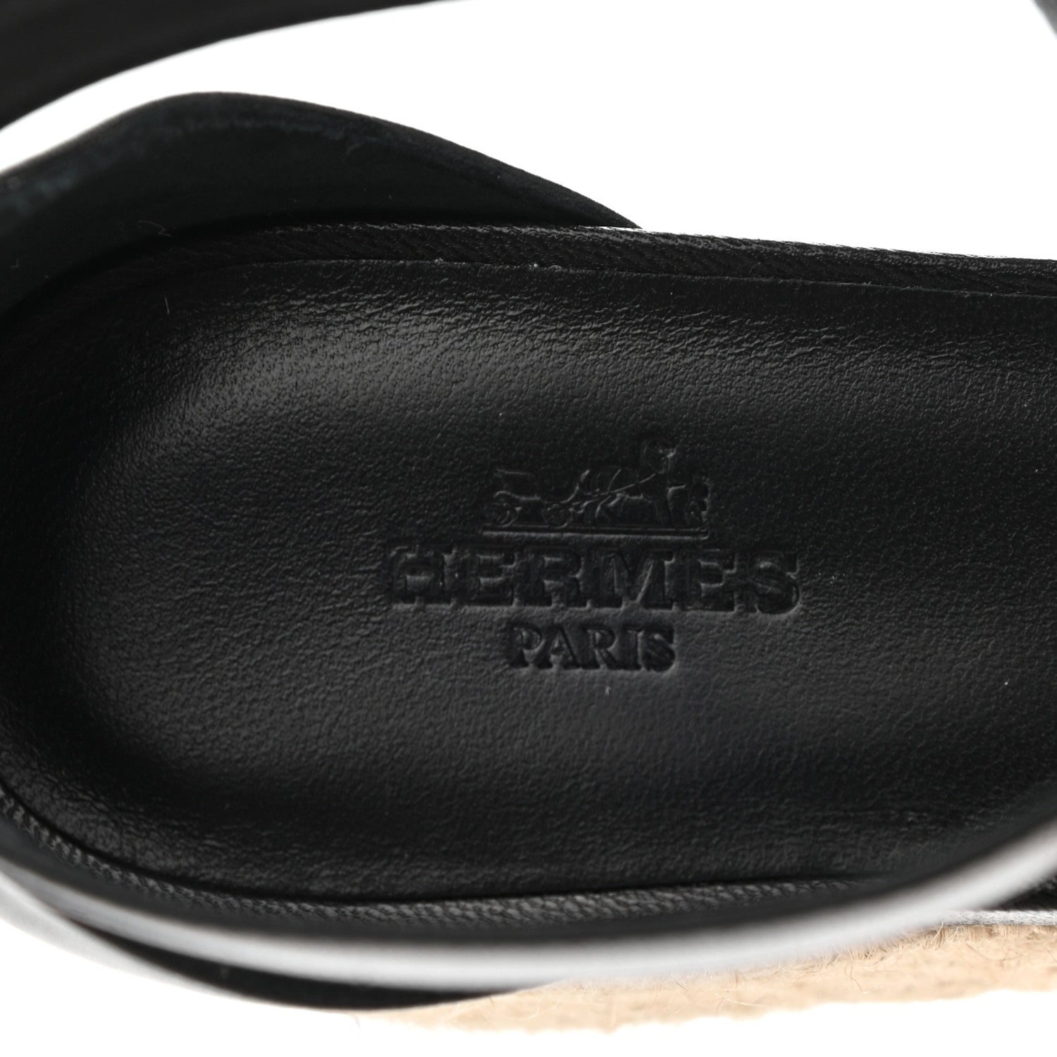 Hermes Goatskin Elda Espadrille Wedge Sandals 38 Black 7 of 9
