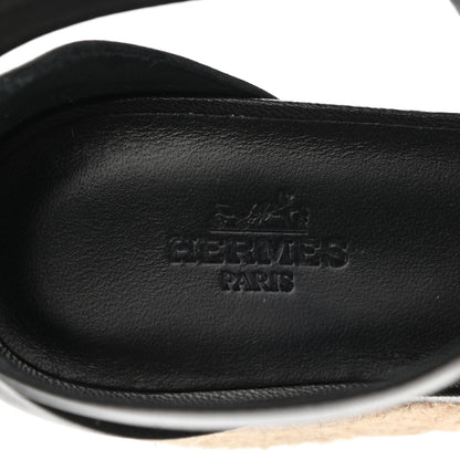 Hermes Goatskin Elda Espadrille Wedge Sandals 38 Black 7 of 9