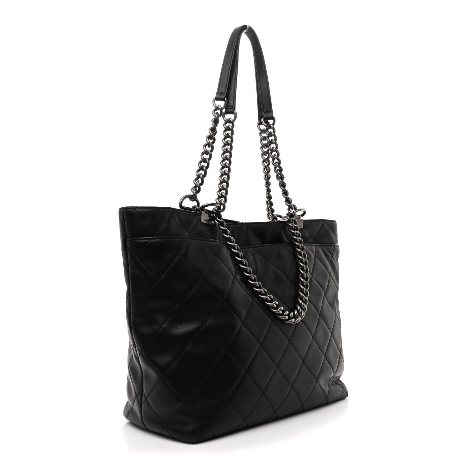 Chanel Calfskin Quilted Large Shopping In Chains Tote Black 3 of 11