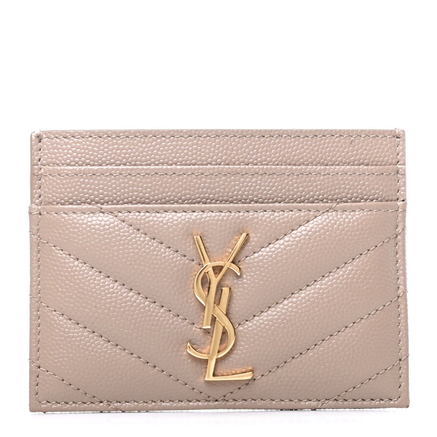 Grain De Poudre Matelasse Chevron Monogram Credit Card Case Dark Beige