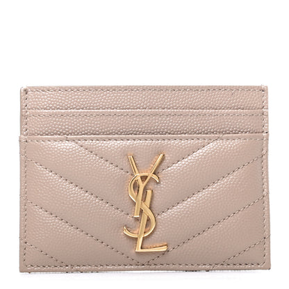 Saint Laurent Grain De Poudre Matelasse Chevron Monogram Credit Card Case Dark Beige 1 of 6