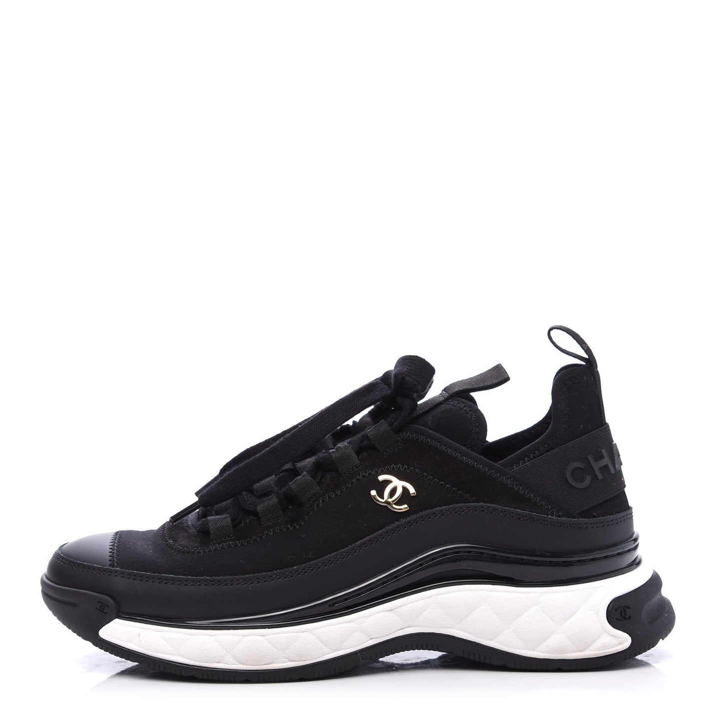 Velvet Calfskin Mixed Fibers CC Sneakers 36.5 Black