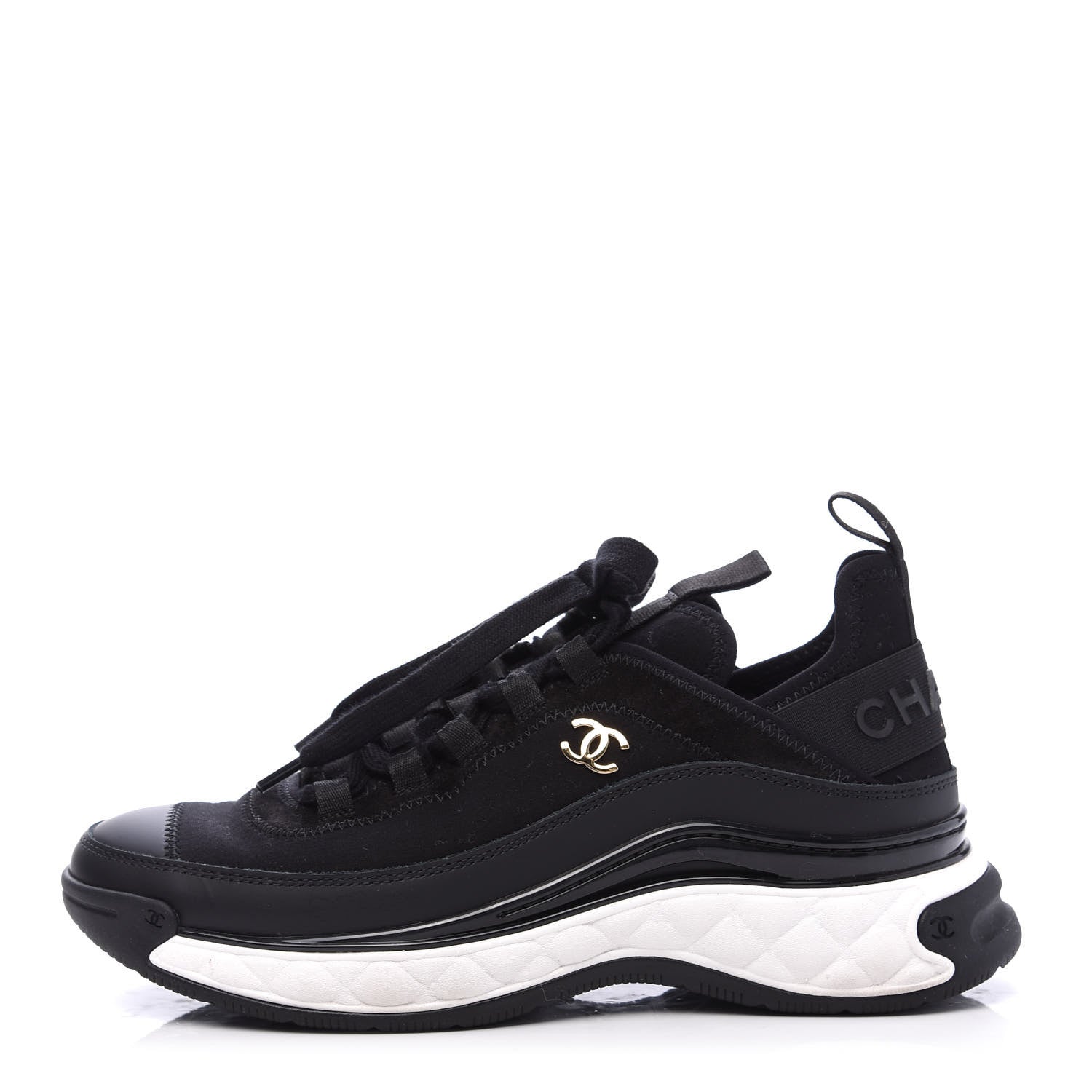 Chanel Velvet Calfskin Mixed Fibers CC Sneakers 36.5 Black 1 of 9