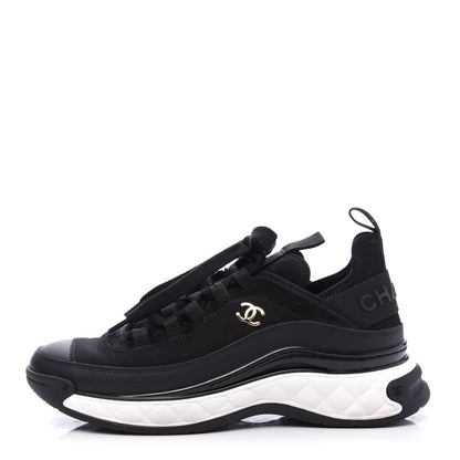 Chanel Velvet Calfskin Mixed Fibers CC Sneakers 36.5 Black 1 of 9