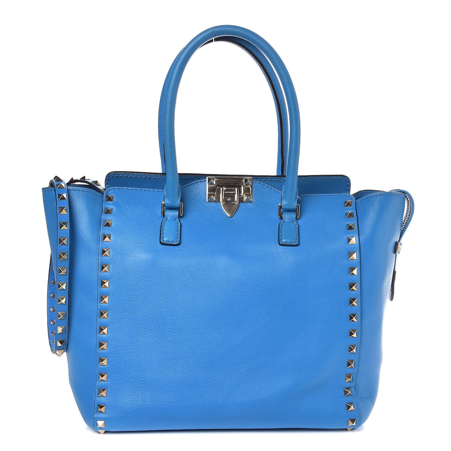 Valentino Garavani Vitello Rockstud Double Handle Tote Blue Fluo 1 of 11