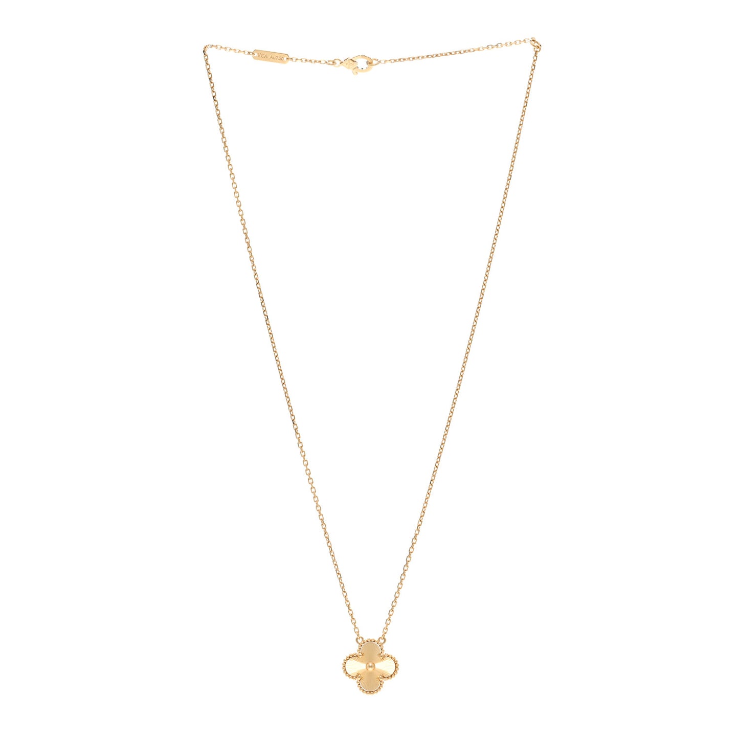 18K Yellow Gold Guilloche Vintage Alhambra Pendant Necklace