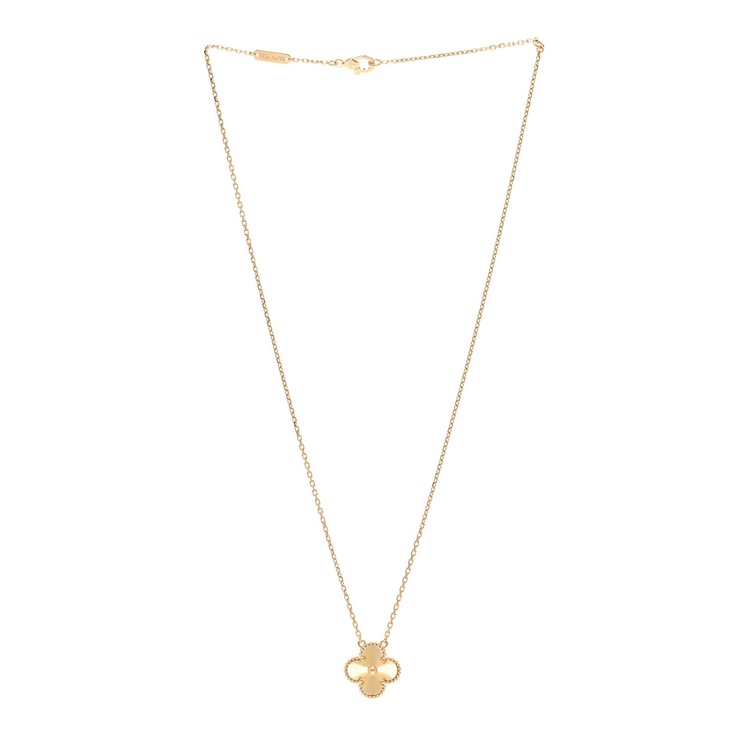 Van Cleef & Arpels 18K Yellow Gold Guilloche Vintage Alhambra Pendant Necklace 3 of 6
