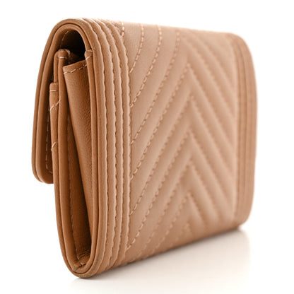 Chanel Lambskin Chevron Quilted Boy Card Holder Dark Beige 3 of 10