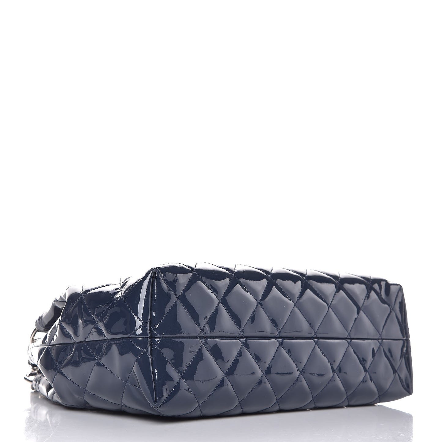 Patent Quilted Large Coco Shine Accordion Flap Dark Navy Blue