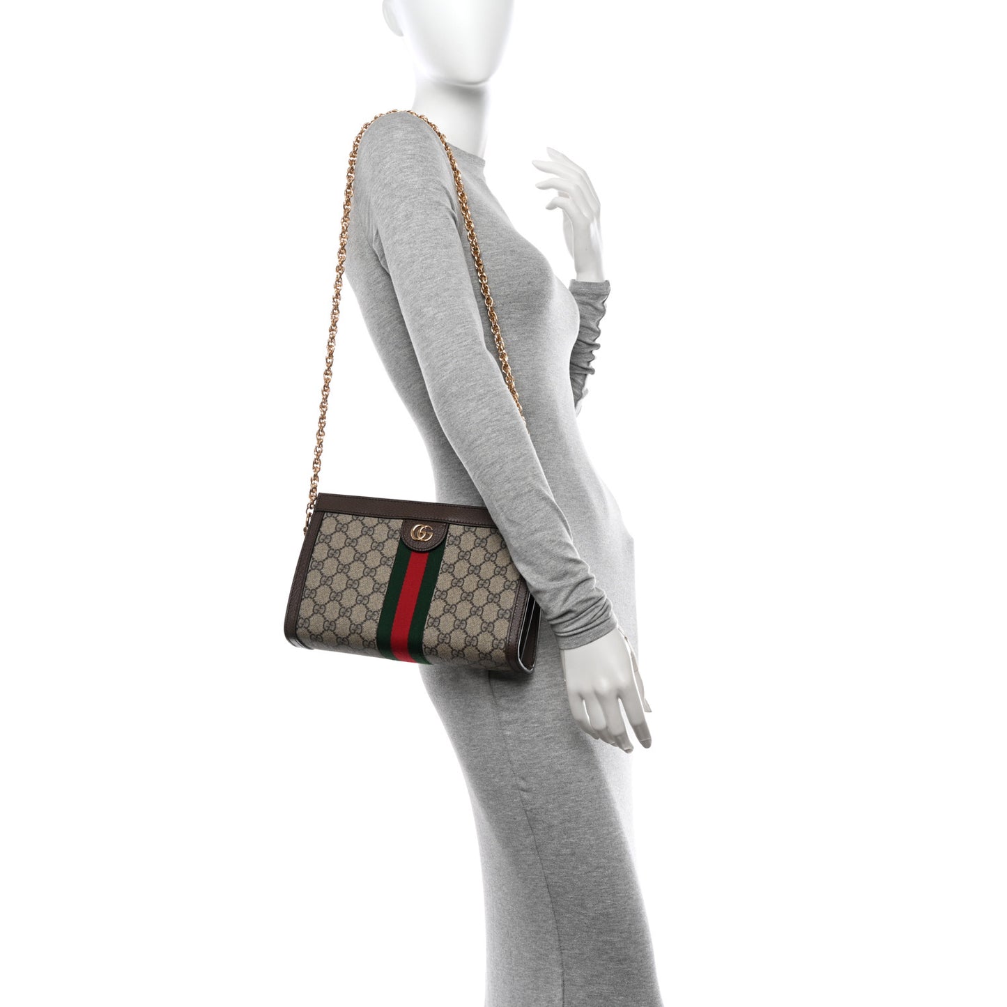 GG Supreme Monogram Web Small Ophidia Chain Shoulder Bag Brown