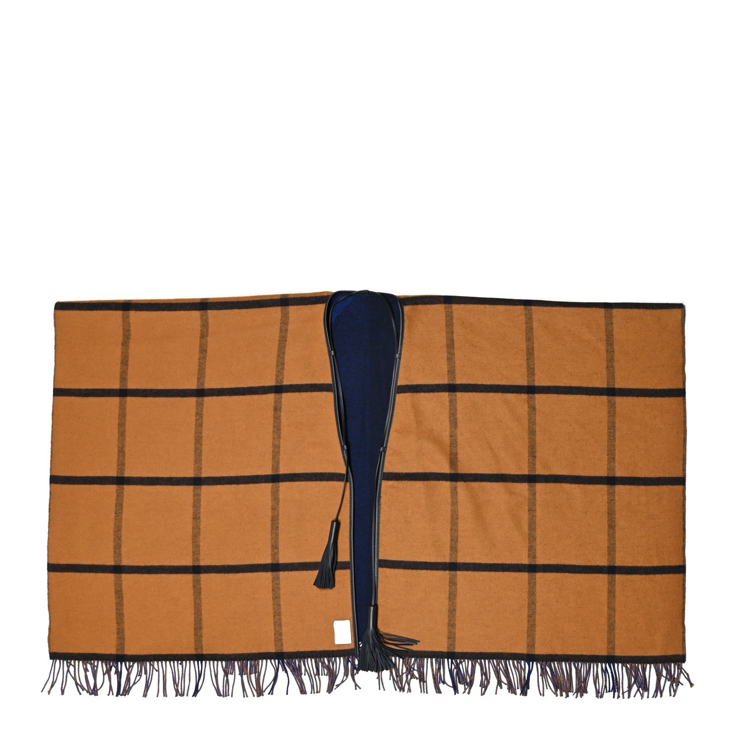 Hermes Wool Calfskin Reversible Highlands Poncho Navy Royal Fauve 2 of 3