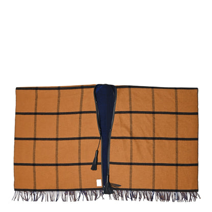 Hermes Wool Calfskin Reversible Highlands Poncho Navy Royal Fauve 2 of 3