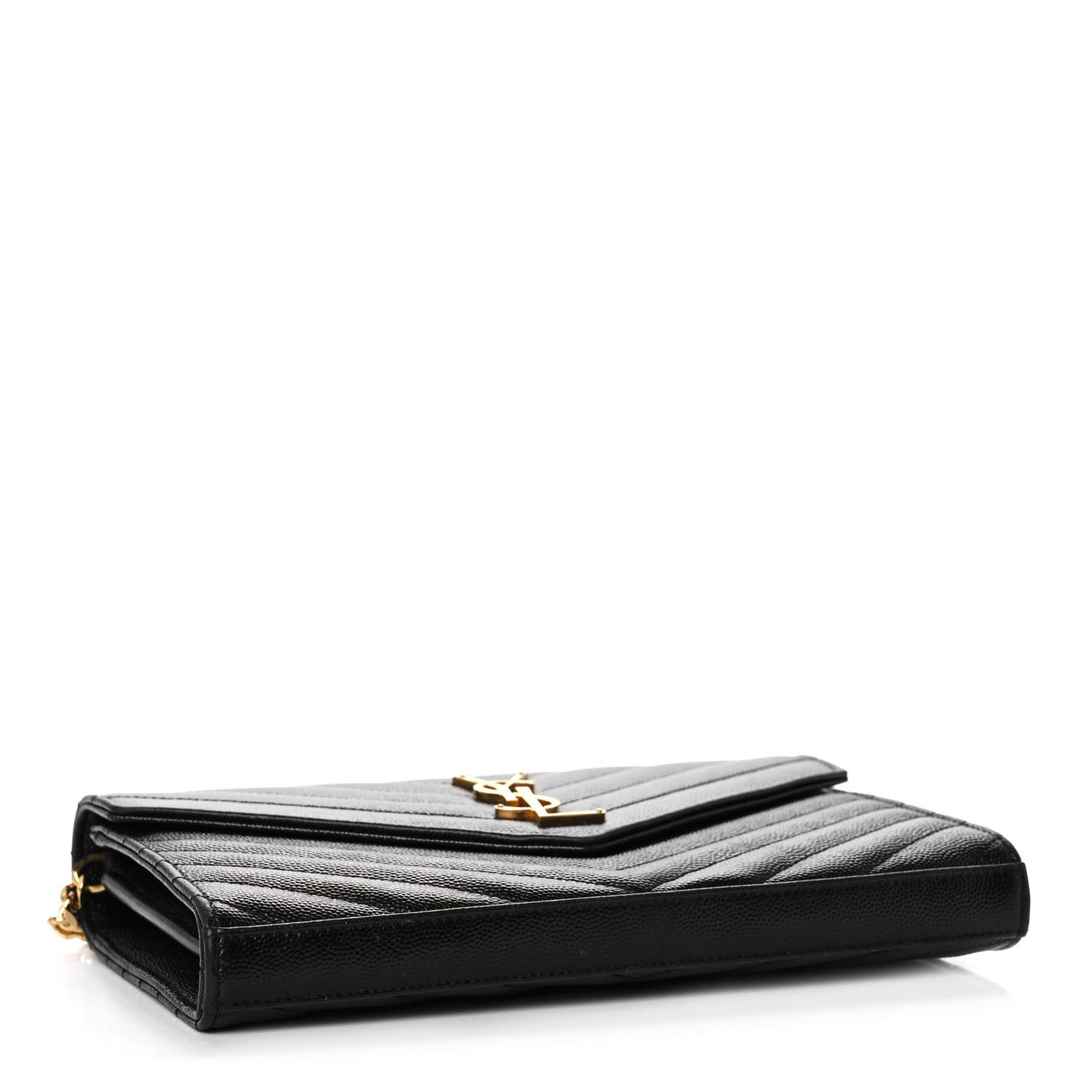 Grain De Poudre Matelasse Chevron Monogram Chain Wallet Black