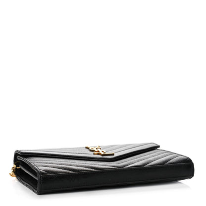 Saint Laurent Grain De Poudre Matelasse Chevron Monogram Chain Wallet Black 4 of 11