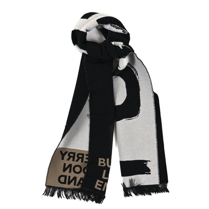 Burberry Wool Silk Love Logo Football Scarf Black 1 of 3